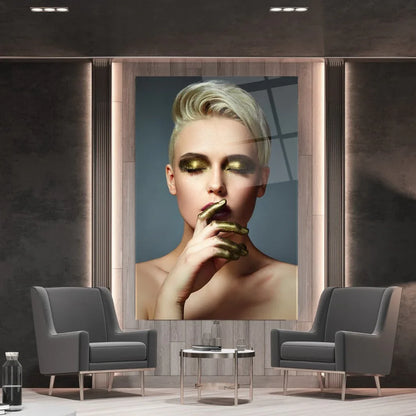 Golden Makeup Glass Wall Art - LUXARTDECO