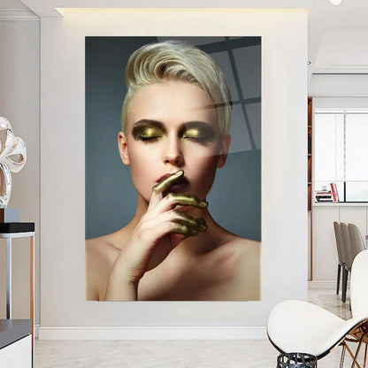 Golden Makeup Glass Wall Art - LUXARTDECO