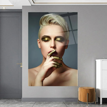 Golden Makeup Glass Wall Art - LUXARTDECO