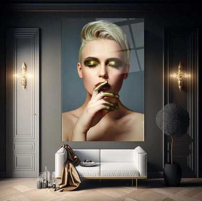 Golden Makeup Glass Wall Art - LUXARTDECO