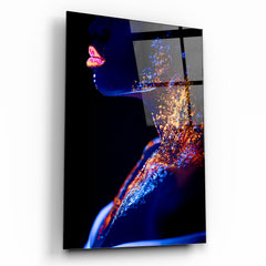 Visage de Femme au Néon Tableau en Verre Trempé