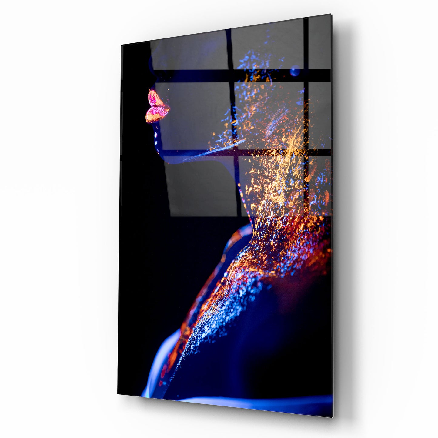 Visage de Femme au Néon Tableau en Verre Trempé