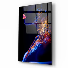 Visage de Femme au Néon Tableau en Verre Trempé