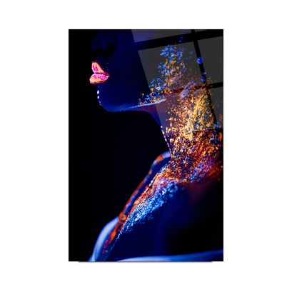 Visage de Femme au Néon Tableau en Verre Trempé