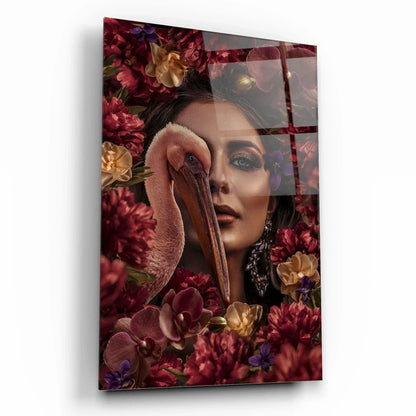 Woman and Bird Glass Wall Art - LUXARTDECO