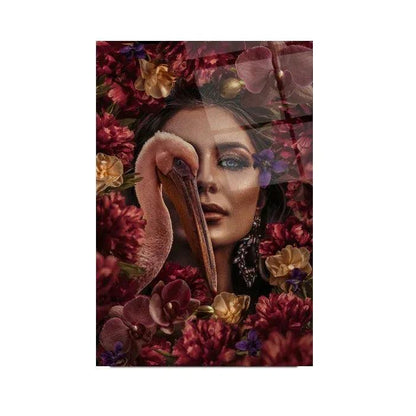Woman and Bird Glass Wall Art - LUXARTDECO