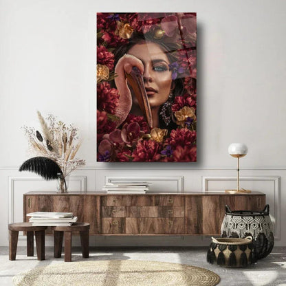 Woman and Bird Glass Wall Art - LUXARTDECO