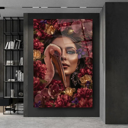 Woman and Bird Glass Wall Art - LUXARTDECO