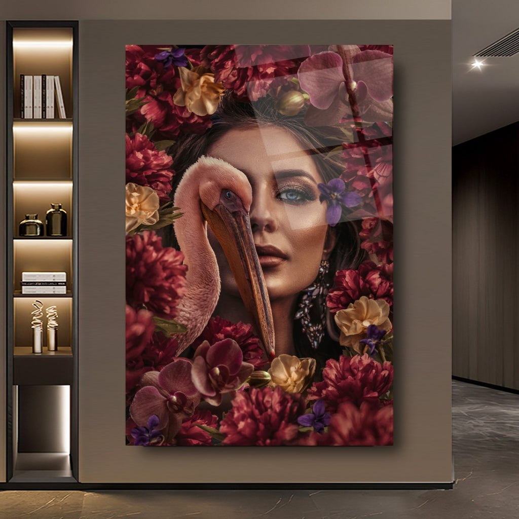 Art mural en verre représentant une femme 