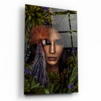 Art mural en verre représentant une femme 