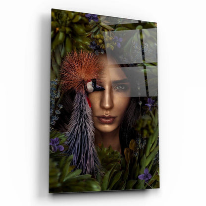 Woman and Bird Glass Wall Art - LUXARTDECO