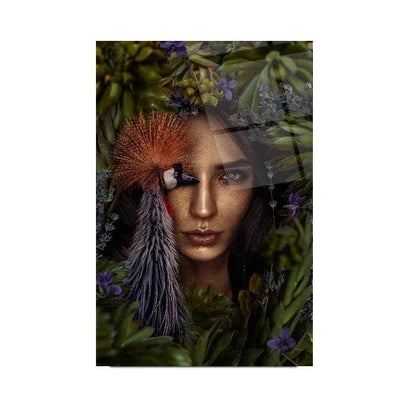 Woman and Bird Glass Wall Art - LUXARTDECO