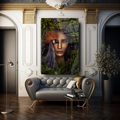 Woman and Bird Glass Wall Art - LUXARTDECO