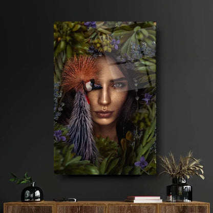 Woman and Bird Glass Wall Art - LUXARTDECO