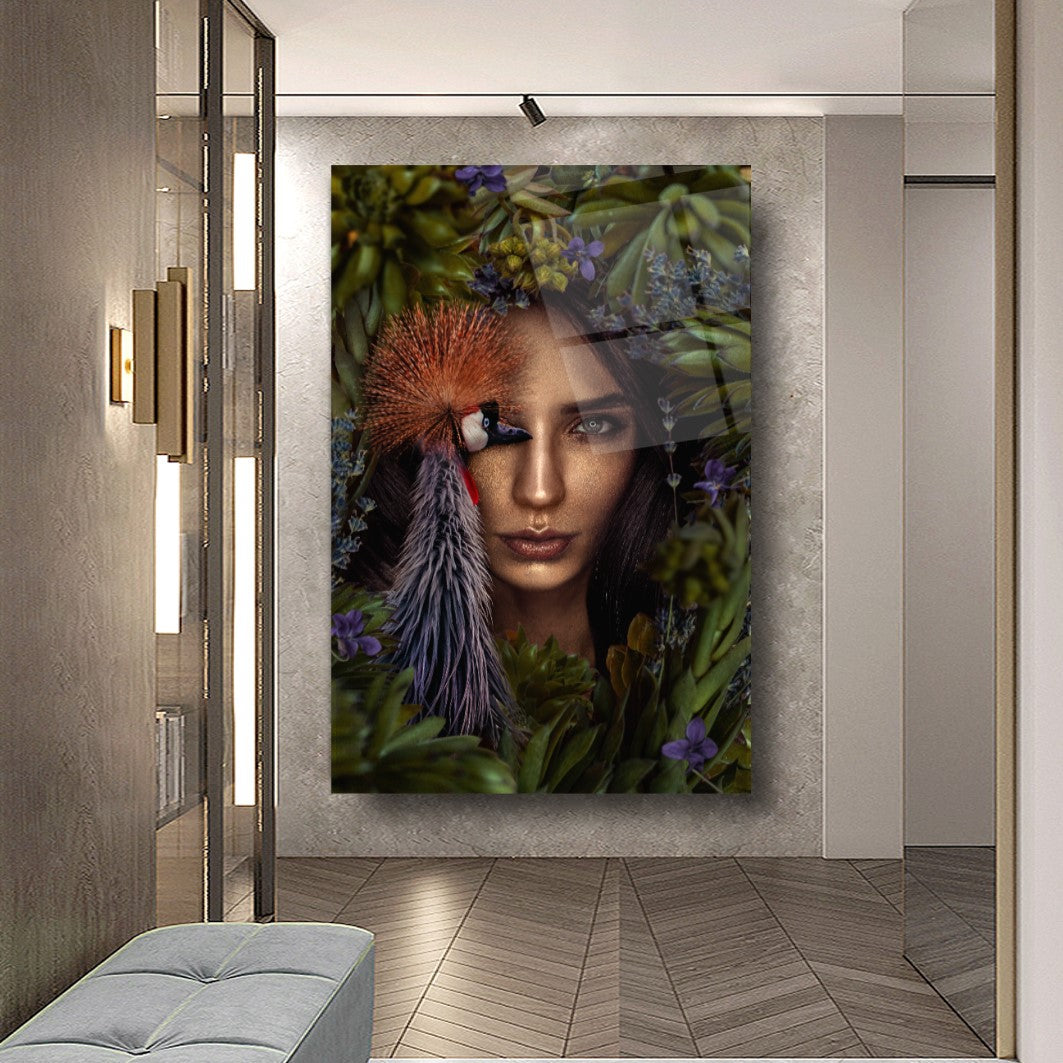 Art mural en verre représentant une femme 