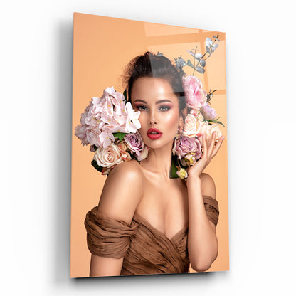 Woman with Flowers Glass Wall Art