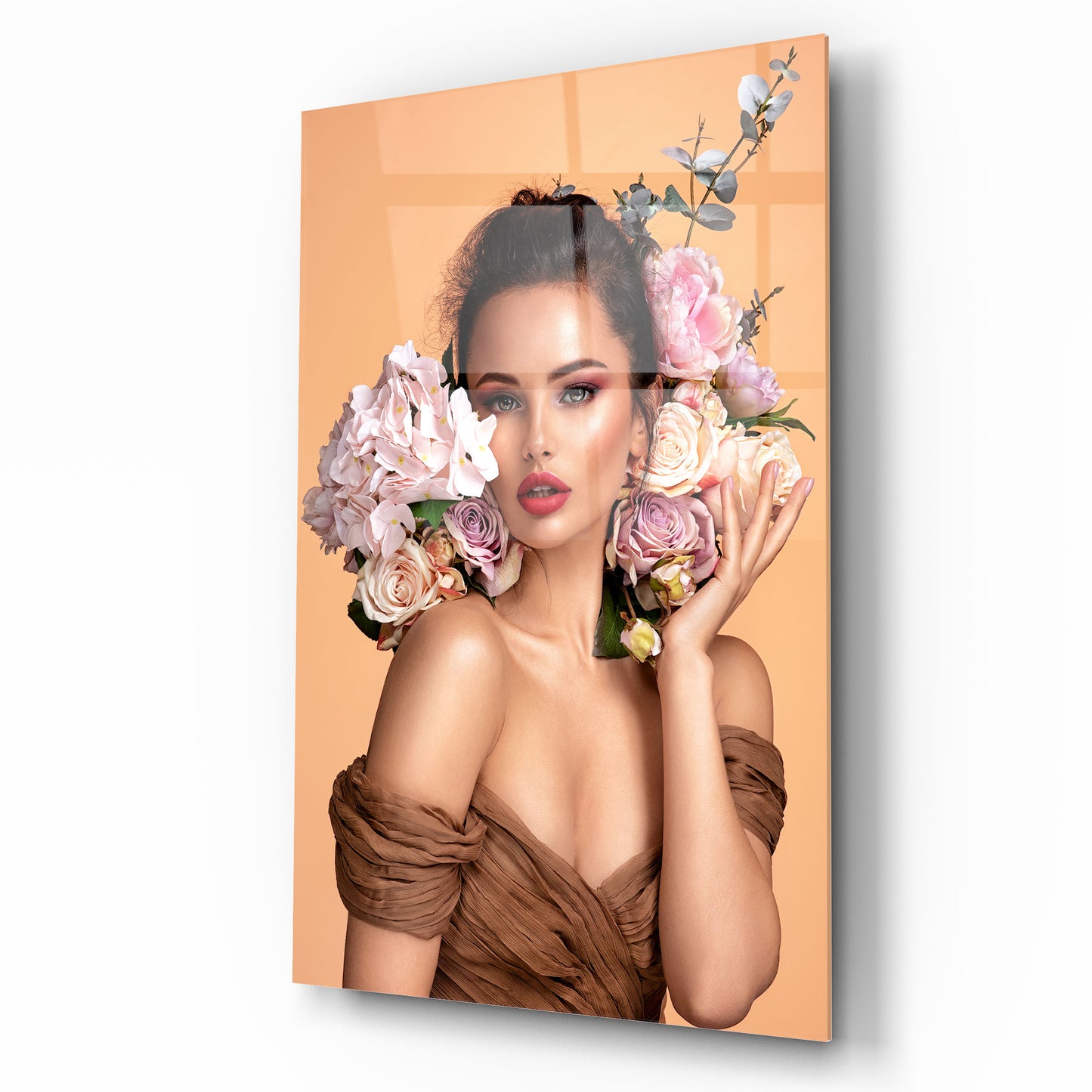 Woman with Flowers Glass Wall Art