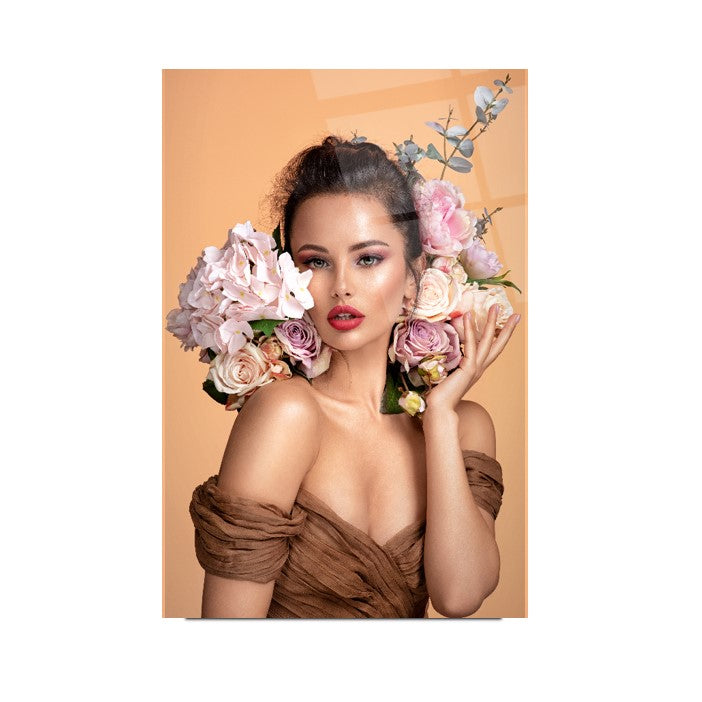 Woman with Flowers Glass Wall Art