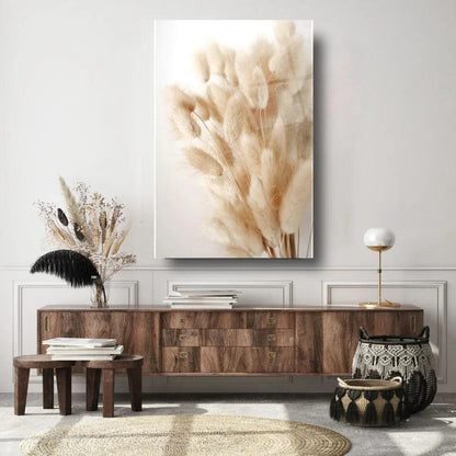 Beige Flowers Glass Wall Art - LUXARTDECO