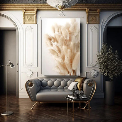 Beige Flowers Glass Wall Art - LUXARTDECO