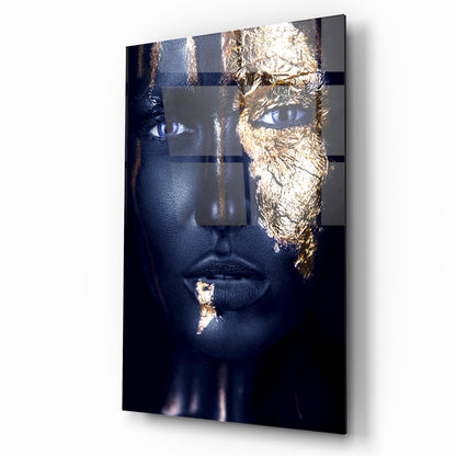 Visage de Femme Dorée Tableau en Verre Trempé