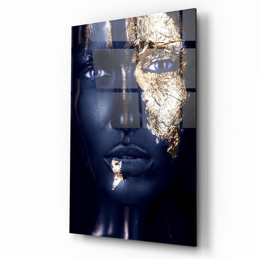 Volto di Donna Dorato Quadro in Vetro Temperato