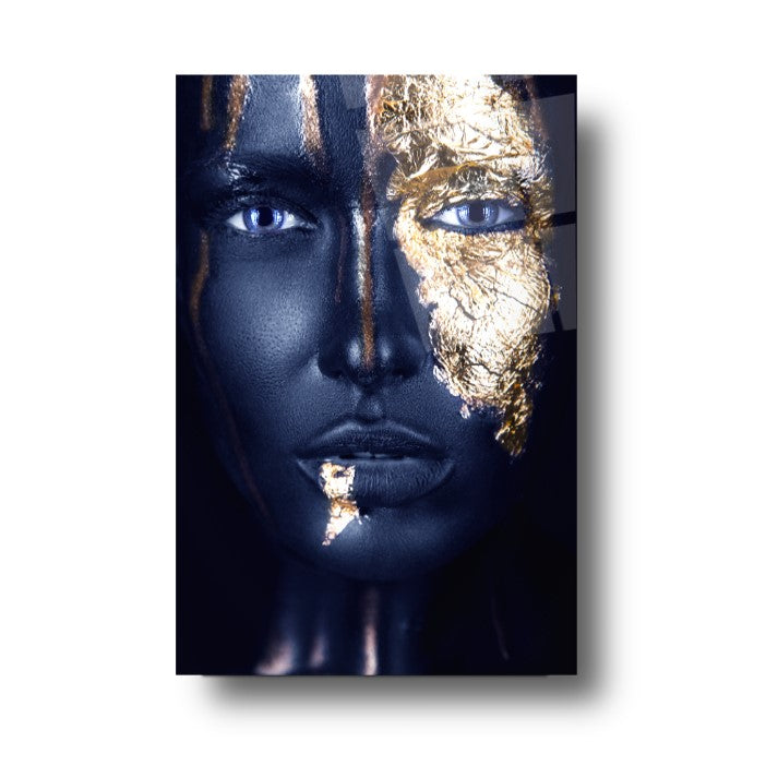 Visage de Femme Dorée Tableau en Verre Trempé