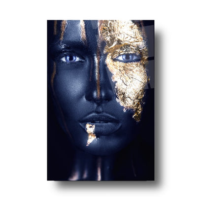 Visage de Femme Dorée Tableau en Verre Trempé