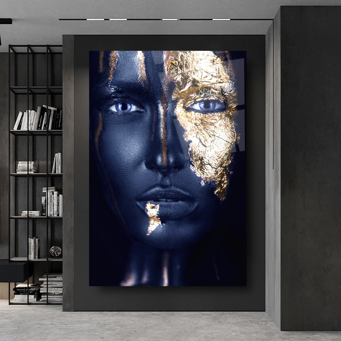 Visage de Femme Dorée Tableau en Verre Trempé