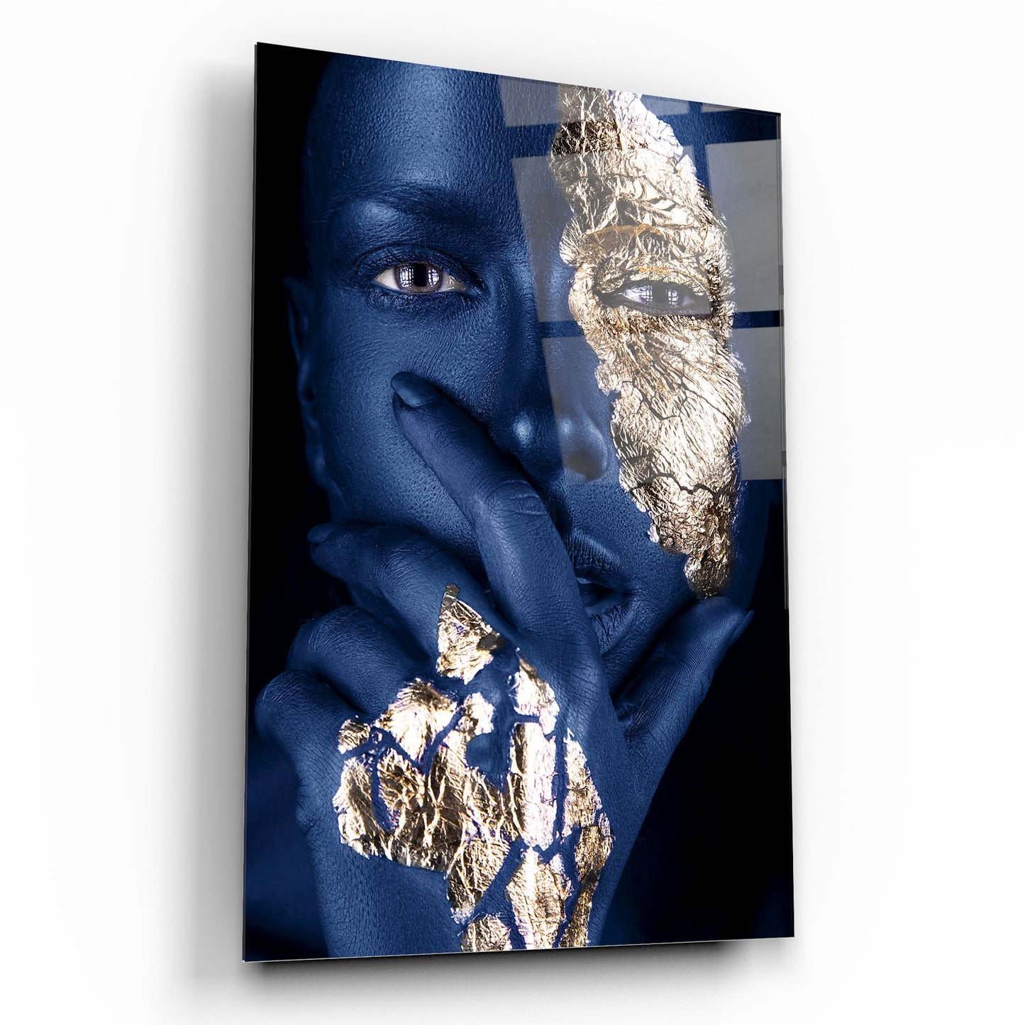 Visage de Femme Dorée Tableau en Verre Trempé