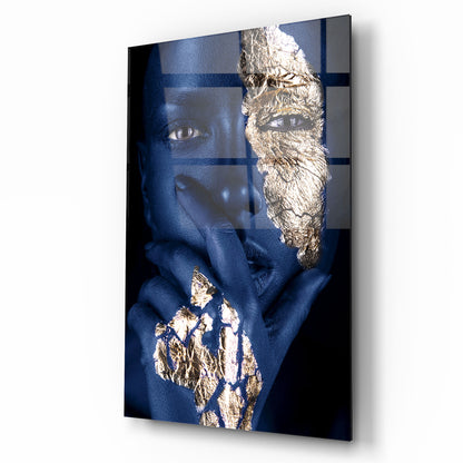 Visage de Femme Dorée Tableau en Verre Trempé