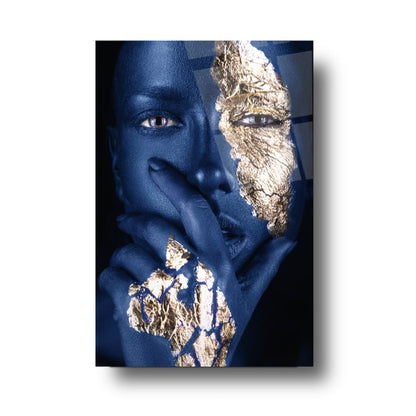 Visage de Femme Dorée Tableau en Verre Trempé