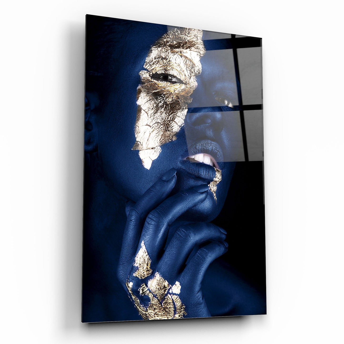 Visage de Femme Dorée Tableau en Verre Trempé