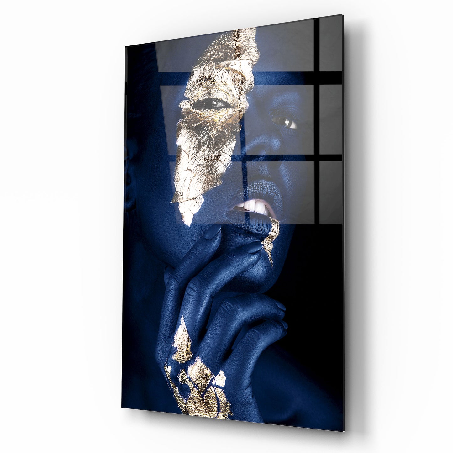 Visage de Femme Dorée Tableau en Verre Trempé