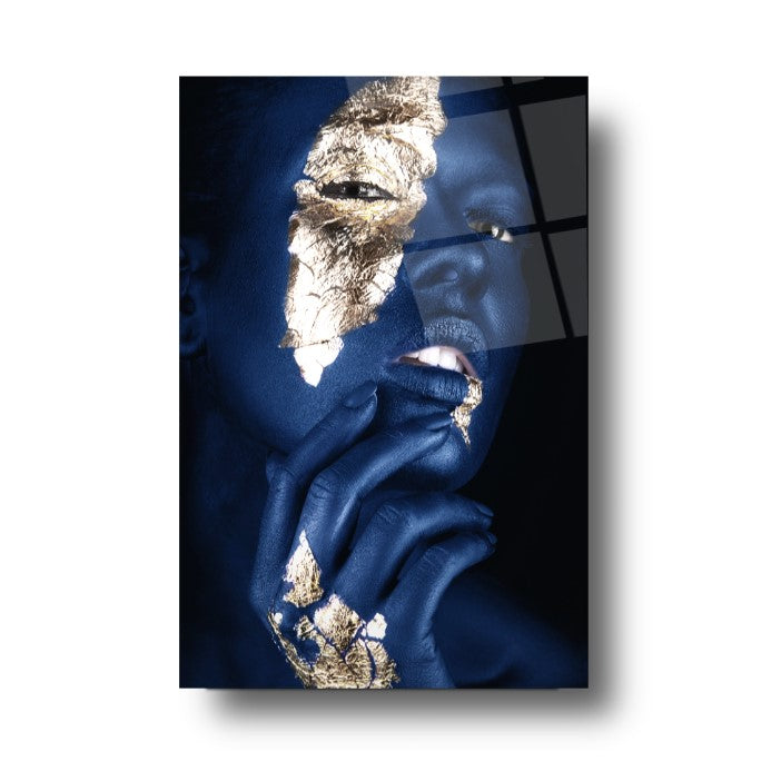 Visage de Femme Dorée Tableau en Verre Trempé