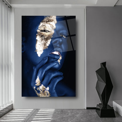 Visage de Femme Dorée Tableau en Verre Trempé