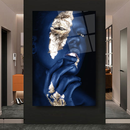 Visage de Femme Dorée Tableau en Verre Trempé