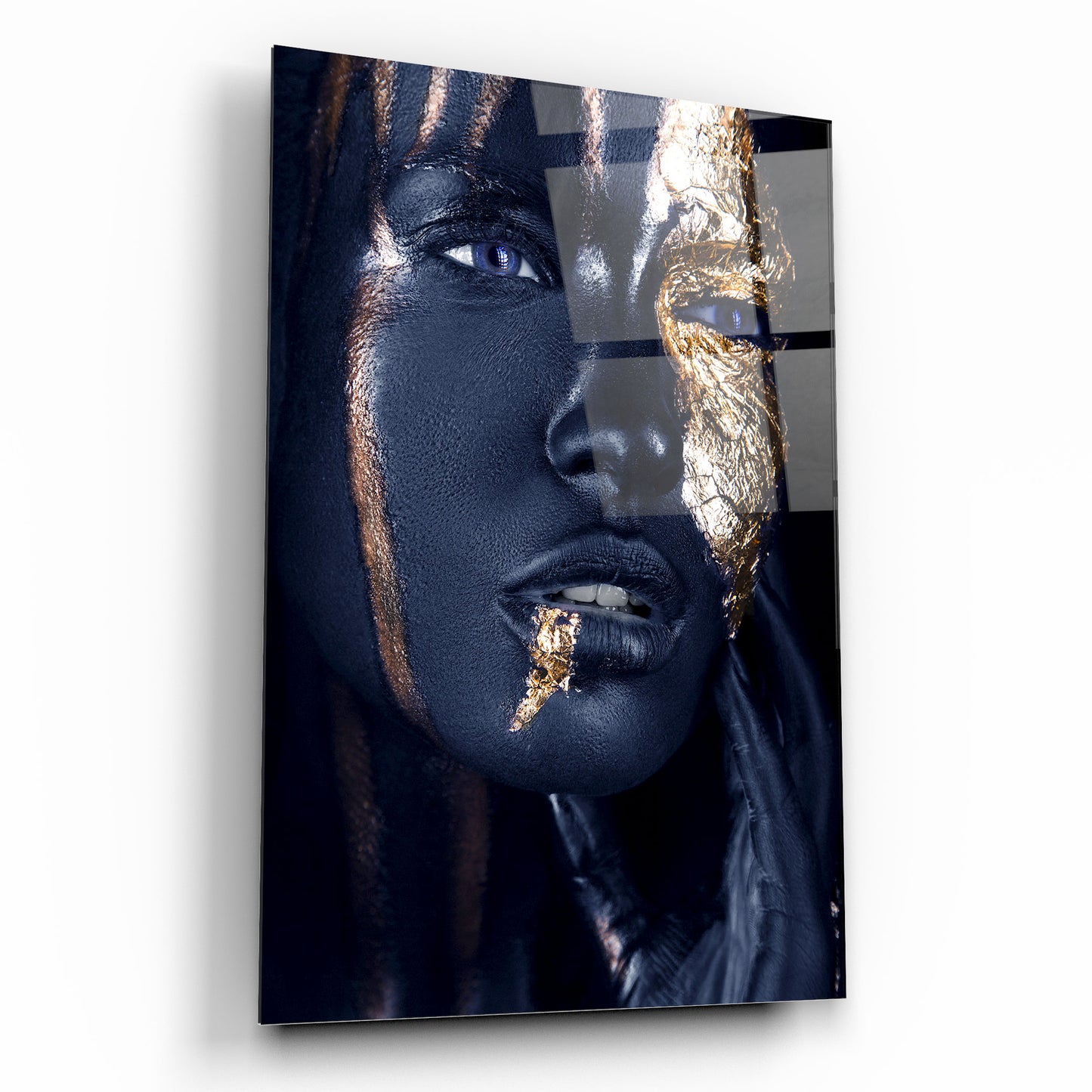 Visage de Femme Dorée Tableau en Verre Trempé