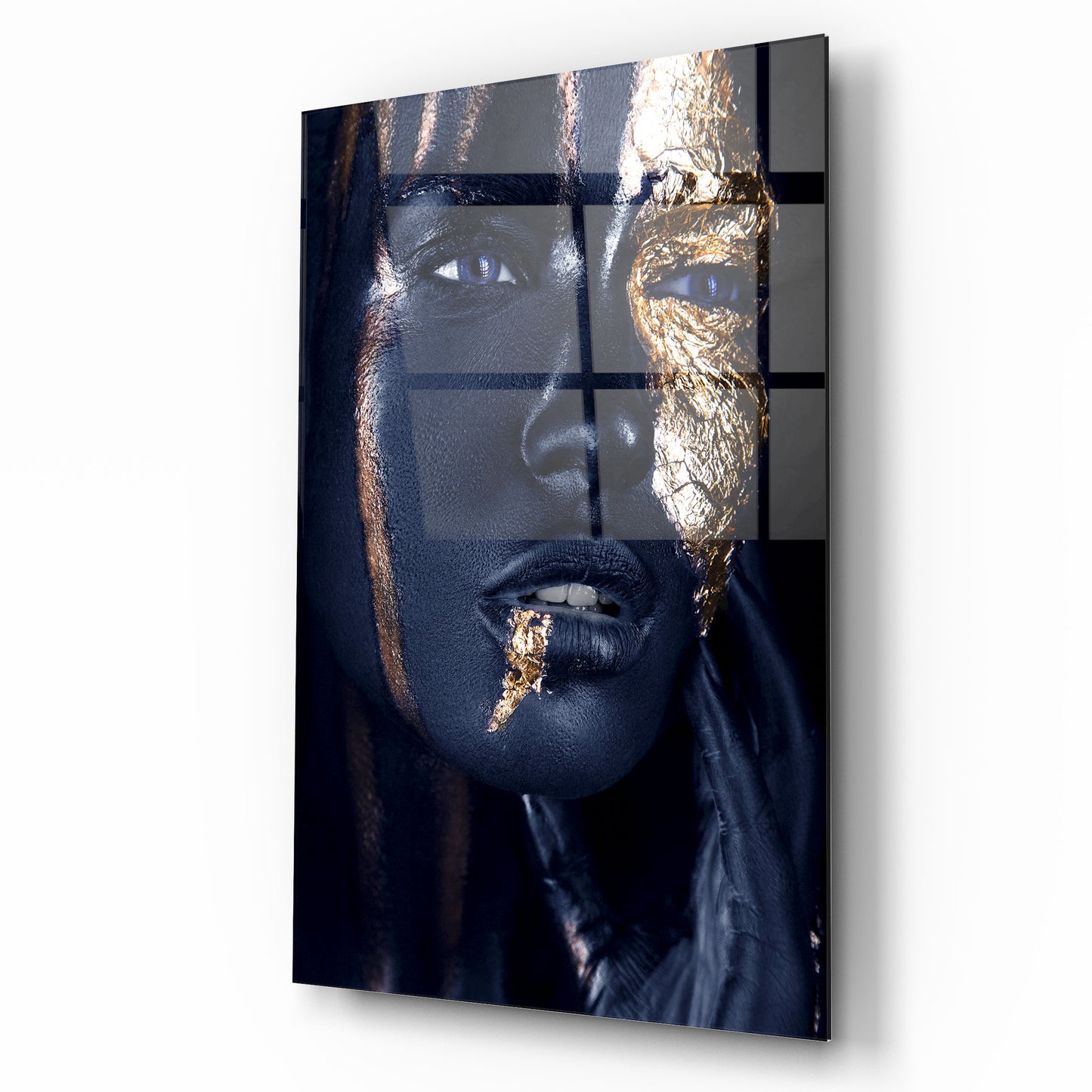 Visage de Femme Dorée Tableau en Verre Trempé