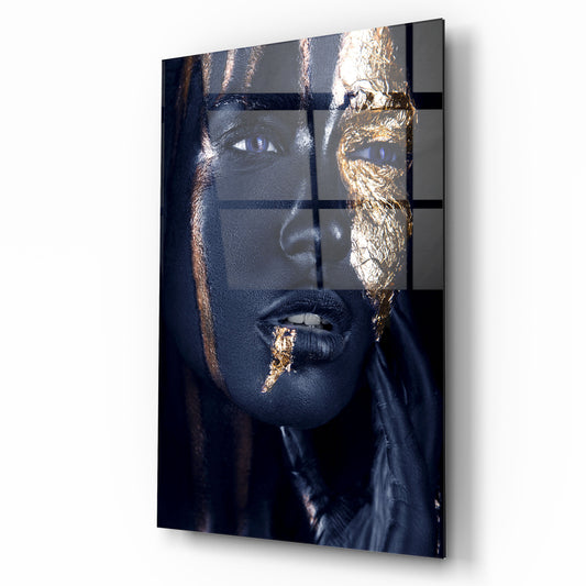Volto di Donna Dorato Quadro in Vetro Temperato