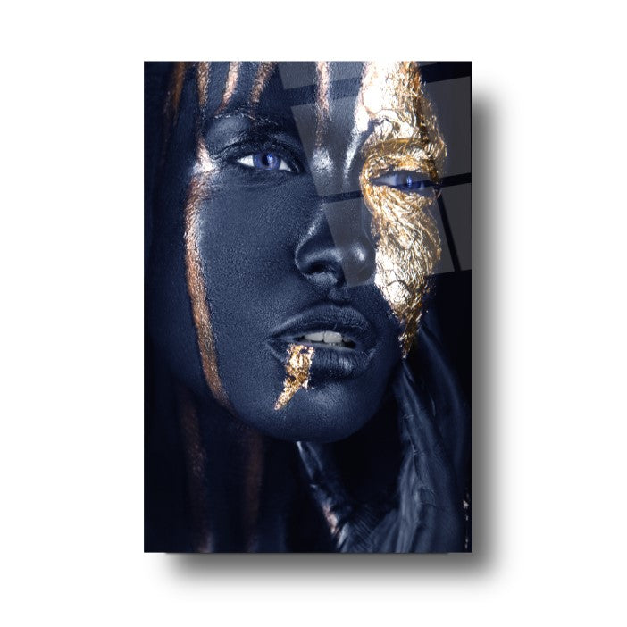 Visage de Femme Dorée Tableau en Verre Trempé