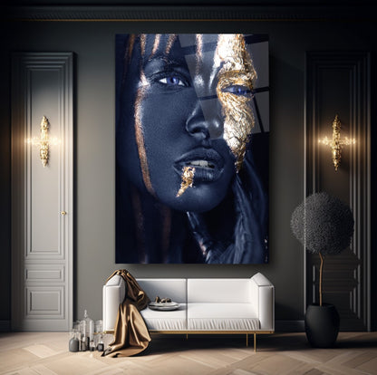 Visage de Femme Dorée Tableau en Verre Trempé