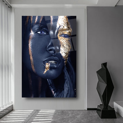 Visage de Femme Dorée Tableau en Verre Trempé