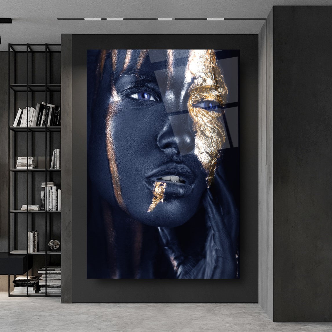 Visage de Femme Dorée Tableau en Verre Trempé