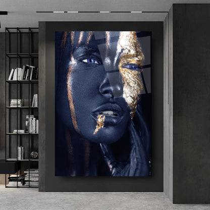 Visage de Femme Dorée Tableau en Verre Trempé