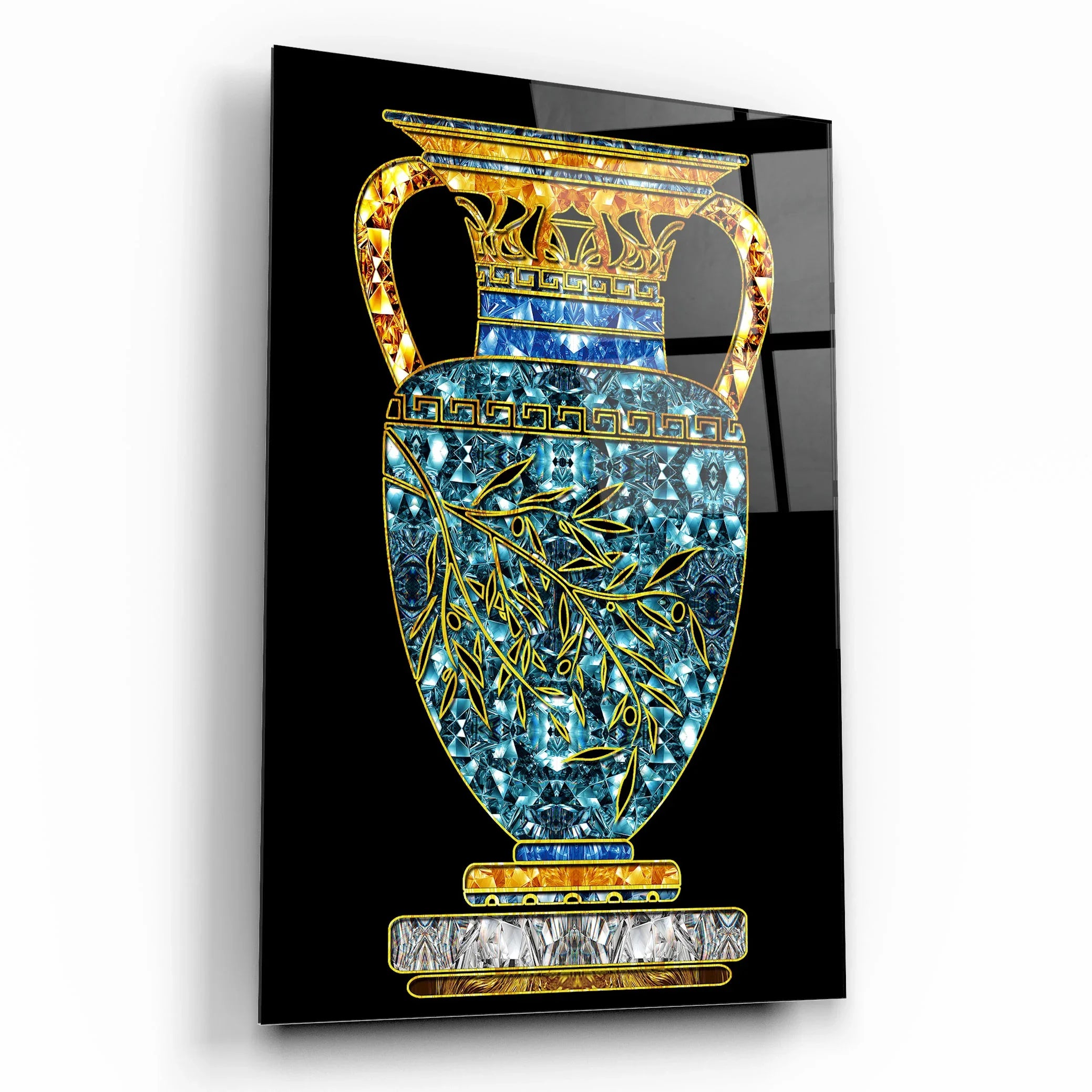 Blue Vase Glass Wall Art - LUXARTDECO