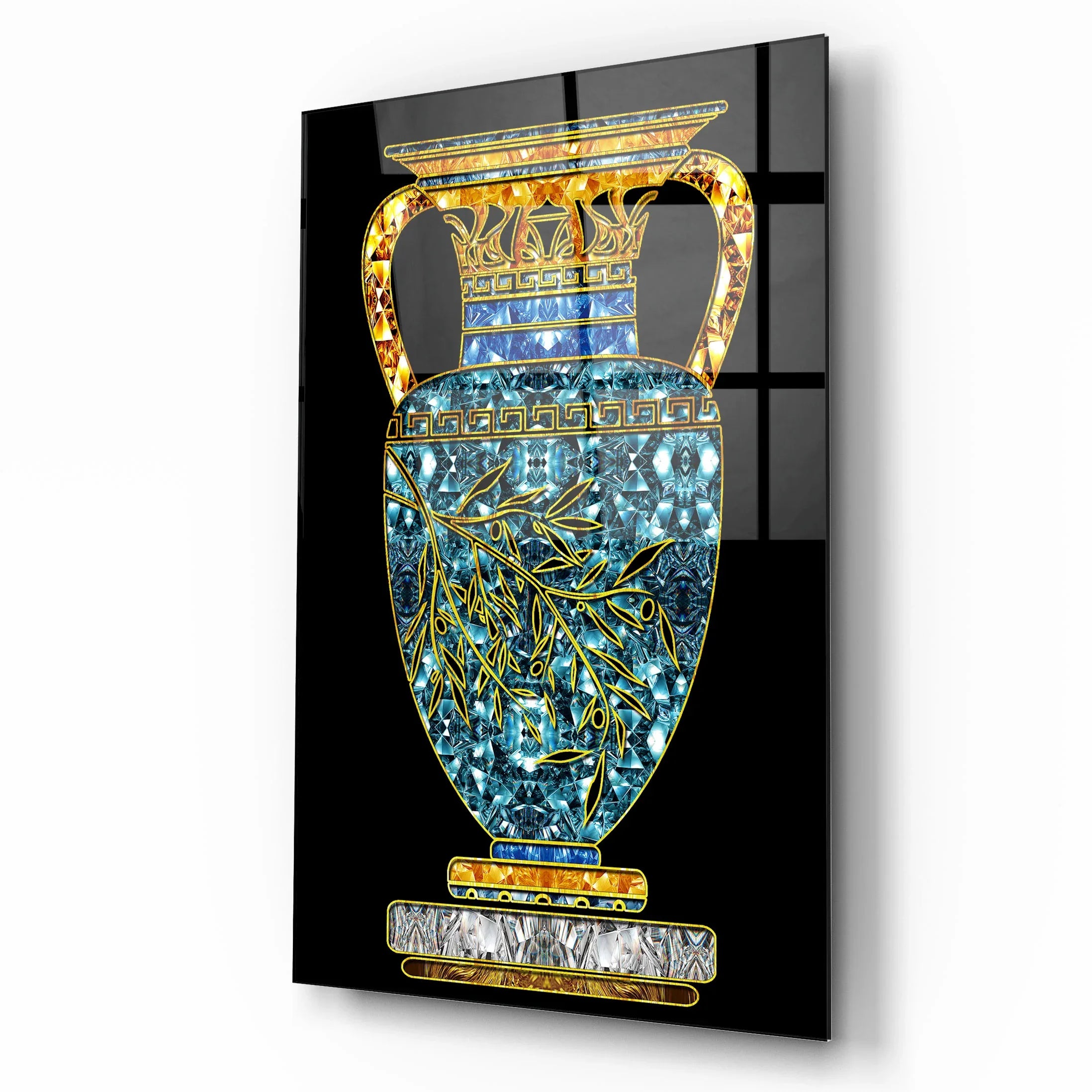 Blue Vase Glass Wall Art - LUXARTDECO