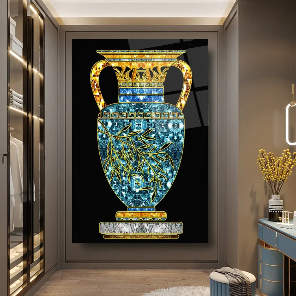 Blue Vase Glass Wall Art - LUXARTDECO
