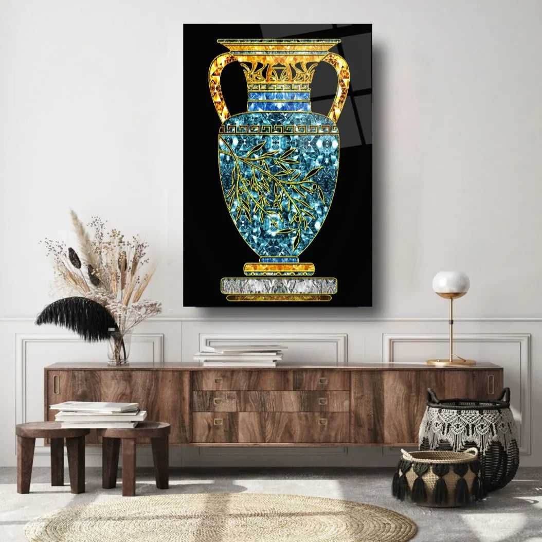 Blue Vase Glass Wall Art - LUXARTDECO