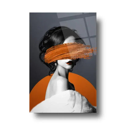 Woman in Orange Glass Wall Art - LUXARTDECO